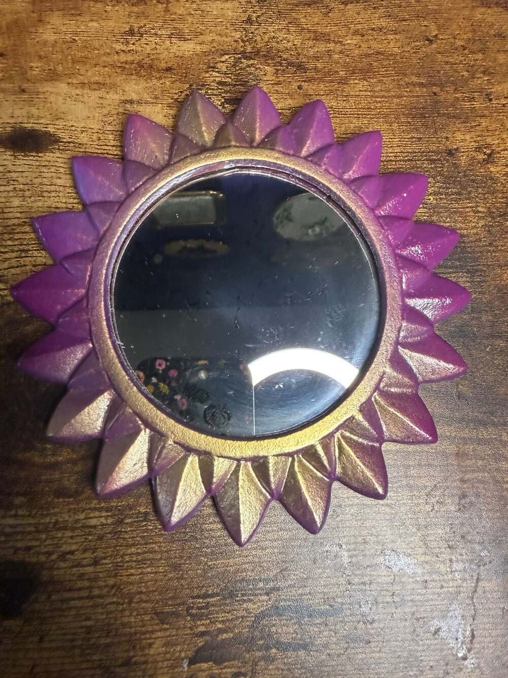 Handmade Celestial Sun Wall Mirror, purple and gold